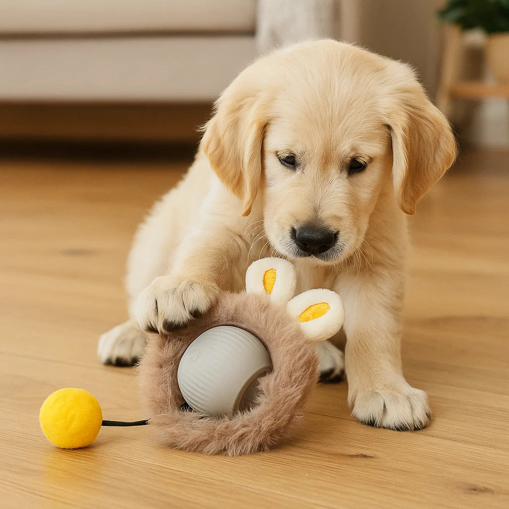 Hundelegetøj Bold med pels ⎜ Bidfast hoppebold til selvunderholdning og aktivitet