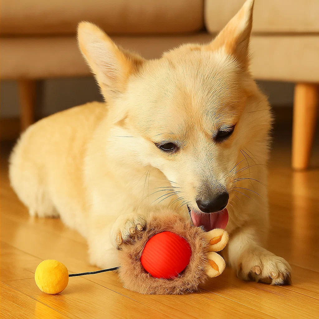 Hundelegetøj Bold med pels ⎜ Bidfast hoppebold til selvunderholdning og aktivitet