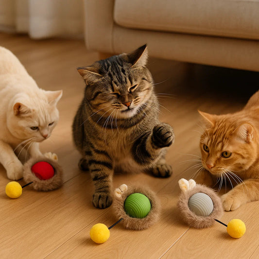 Kattelegetøj Bold med pels ⎜ Bidfast hoppebold til selvunderholdning og aktiv leg