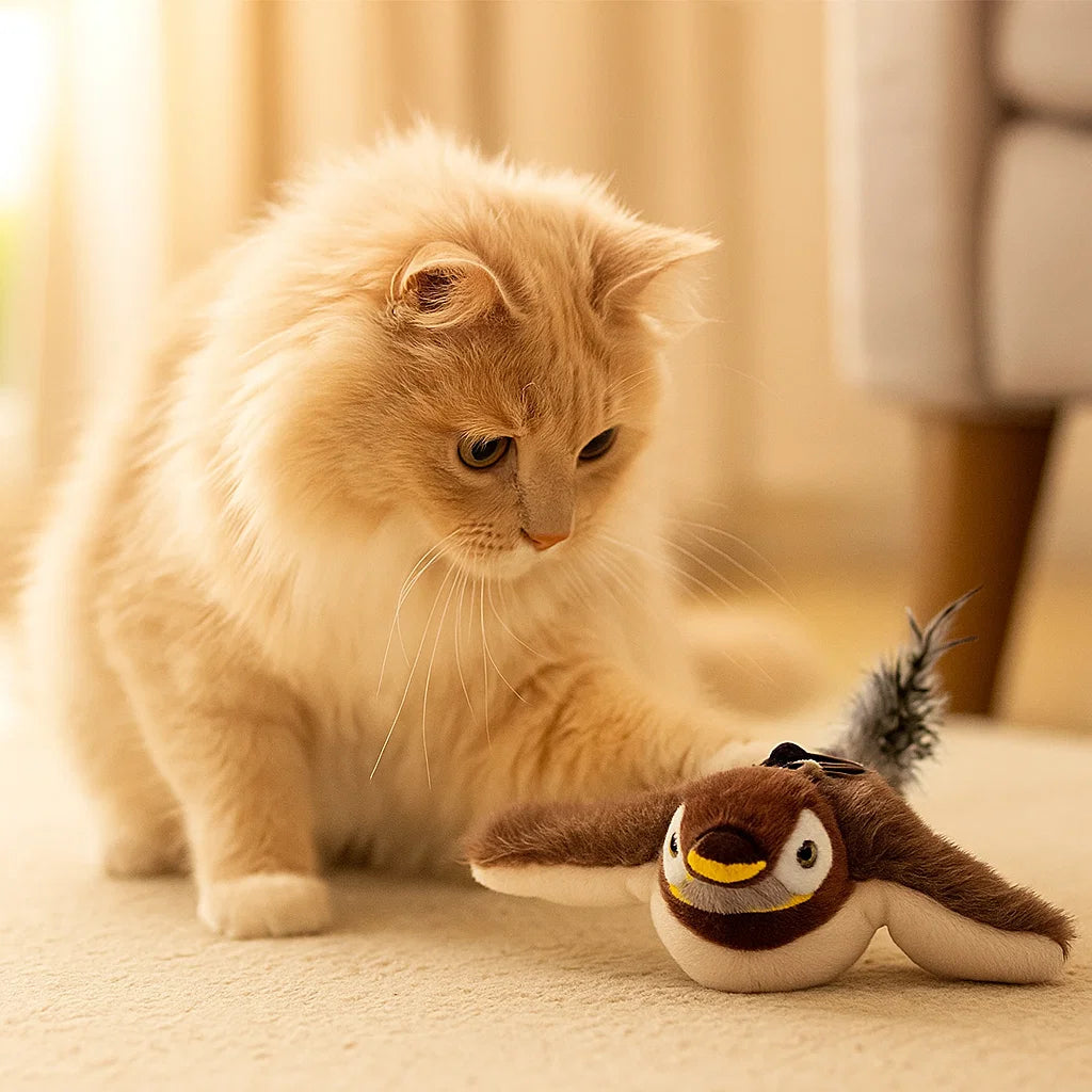 Katte legetøj plys fugl ⎜ Interaktiv leg og jagt