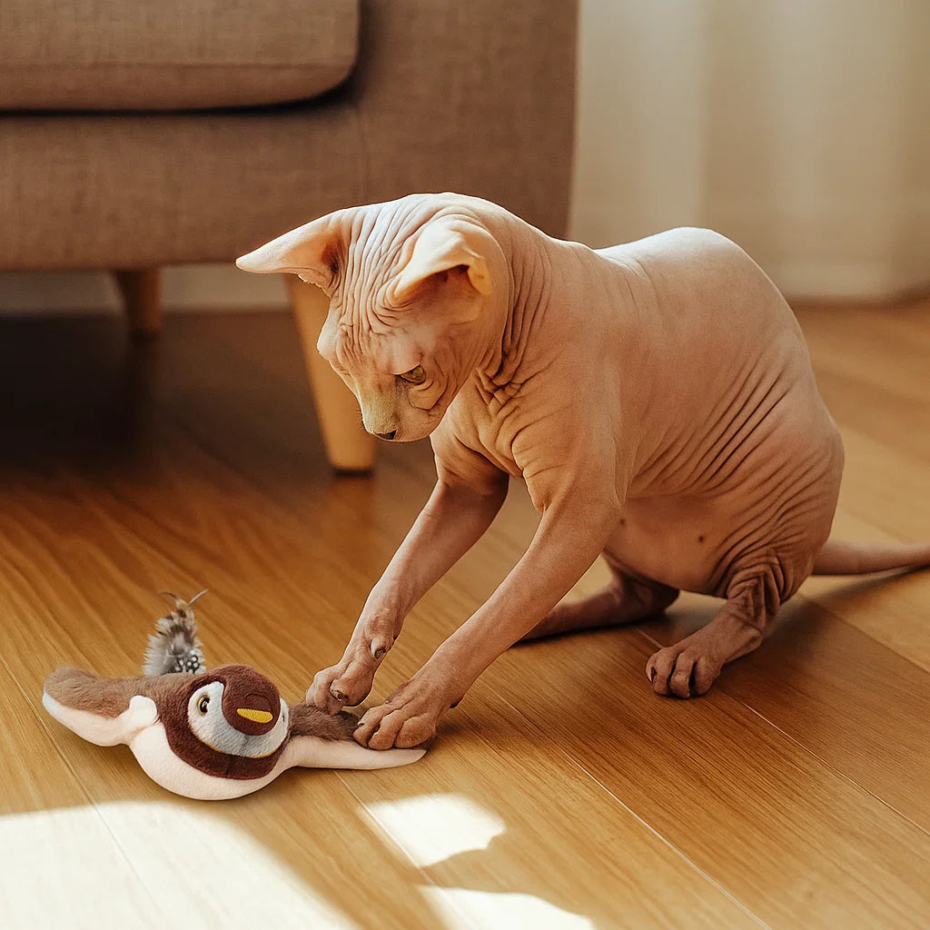 Katte legetøj plys fugl ⎜ Interaktiv leg og jagt