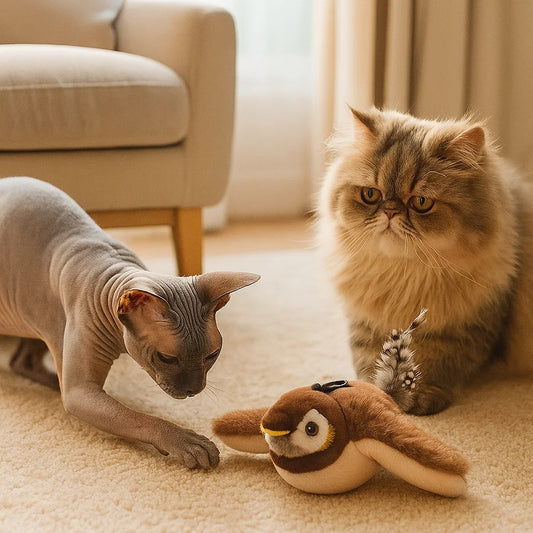 Katte legetøj plys fugl ⎜ Interaktiv leg og jagt