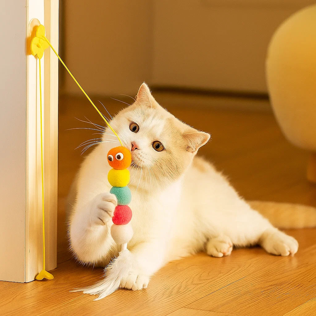 Katte legetøj hængende på døren ⎜ Fjedrende leg med fjer og klokke