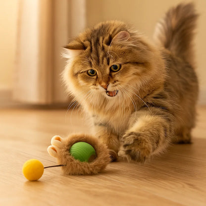 Kattelegetøj Bold med pels ⎜ Bidfast hoppebold til selvunderholdning og aktiv leg