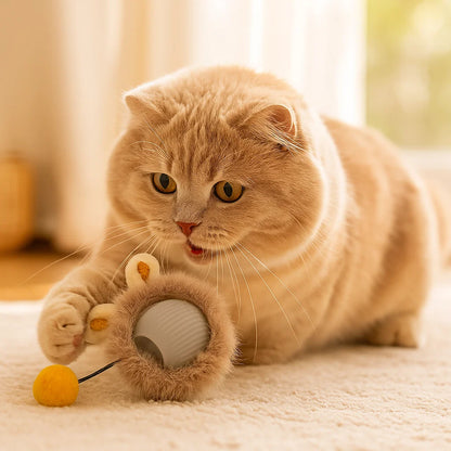 Kattelegetøj Bold med pels ⎜ Bidfast hoppebold til selvunderholdning og aktiv leg