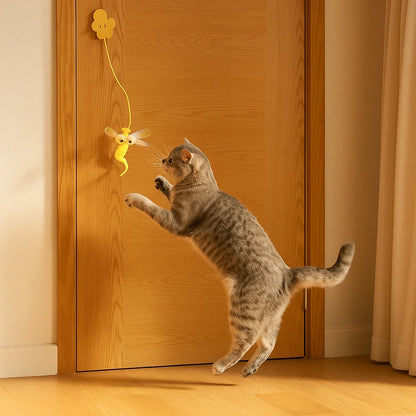 Katte legetøj hængende på døren ⎜ Fjedrende leg med fjer og klokke
