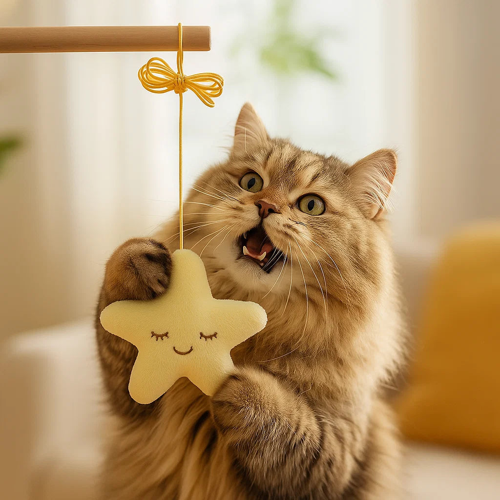 Katte legetøj hængende på døren ⎜ Fjedrende leg med fjer og klokke