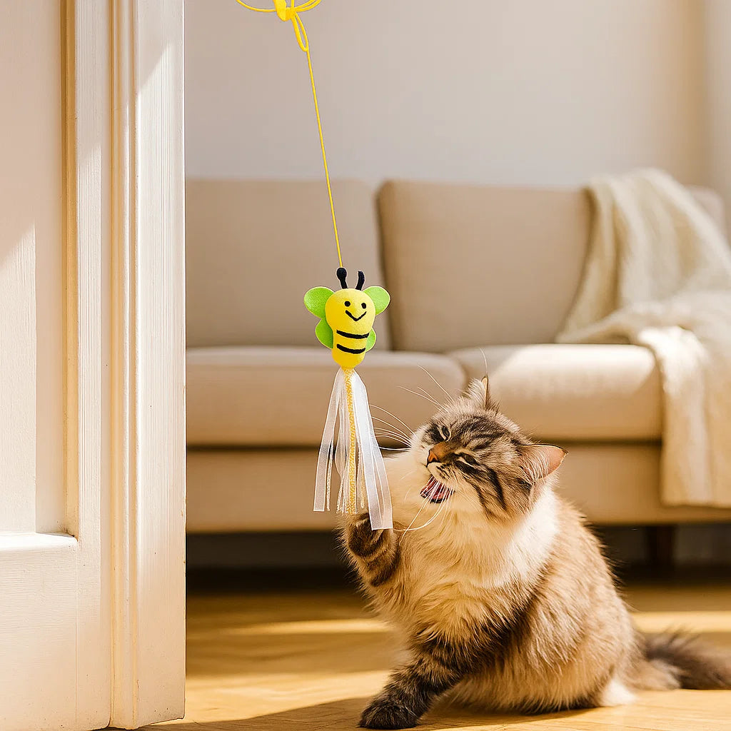 Katte legetøj hængende på døren ⎜ Fjedrende leg med fjer og klokke