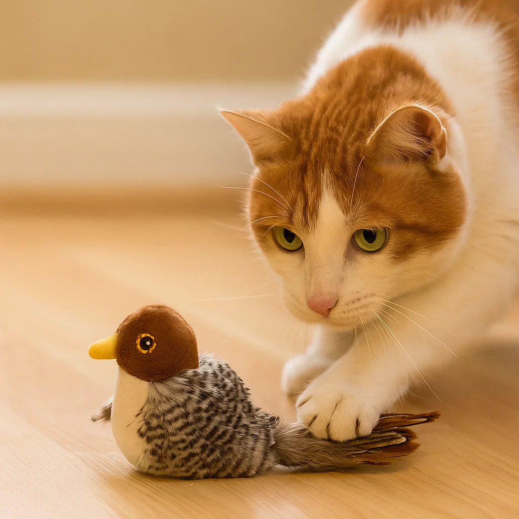 Kattelegetøj Plysfugl ⎜ Interaktivt lydlegetøj