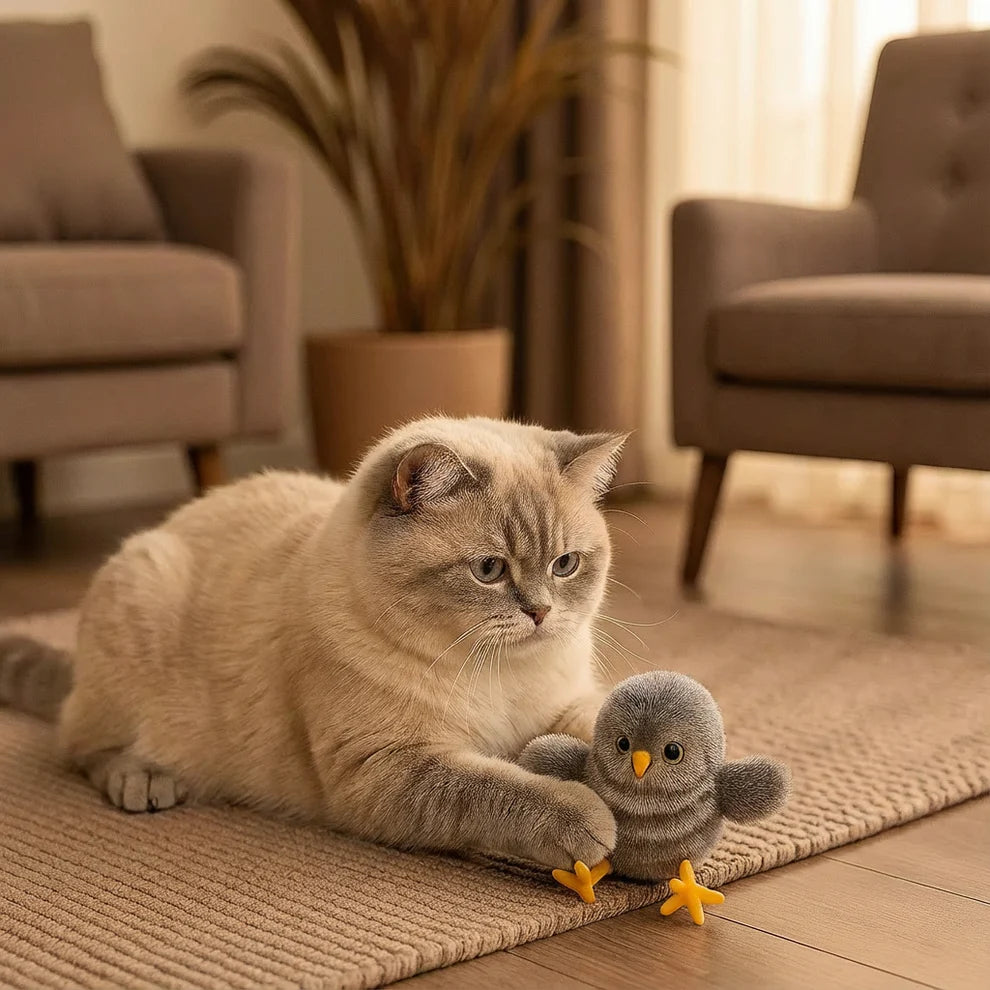 Flaksende og kvidrende fuglelegetøj til katte