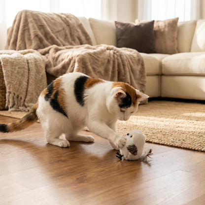 Flaksende og kvidrende fuglelegetøj til katte