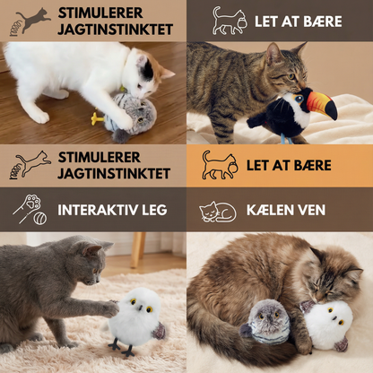 Flaksende og kvidrende fuglelegetøj til katte