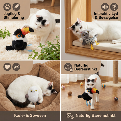 Flaksende og kvidrende fuglelegetøj til katte